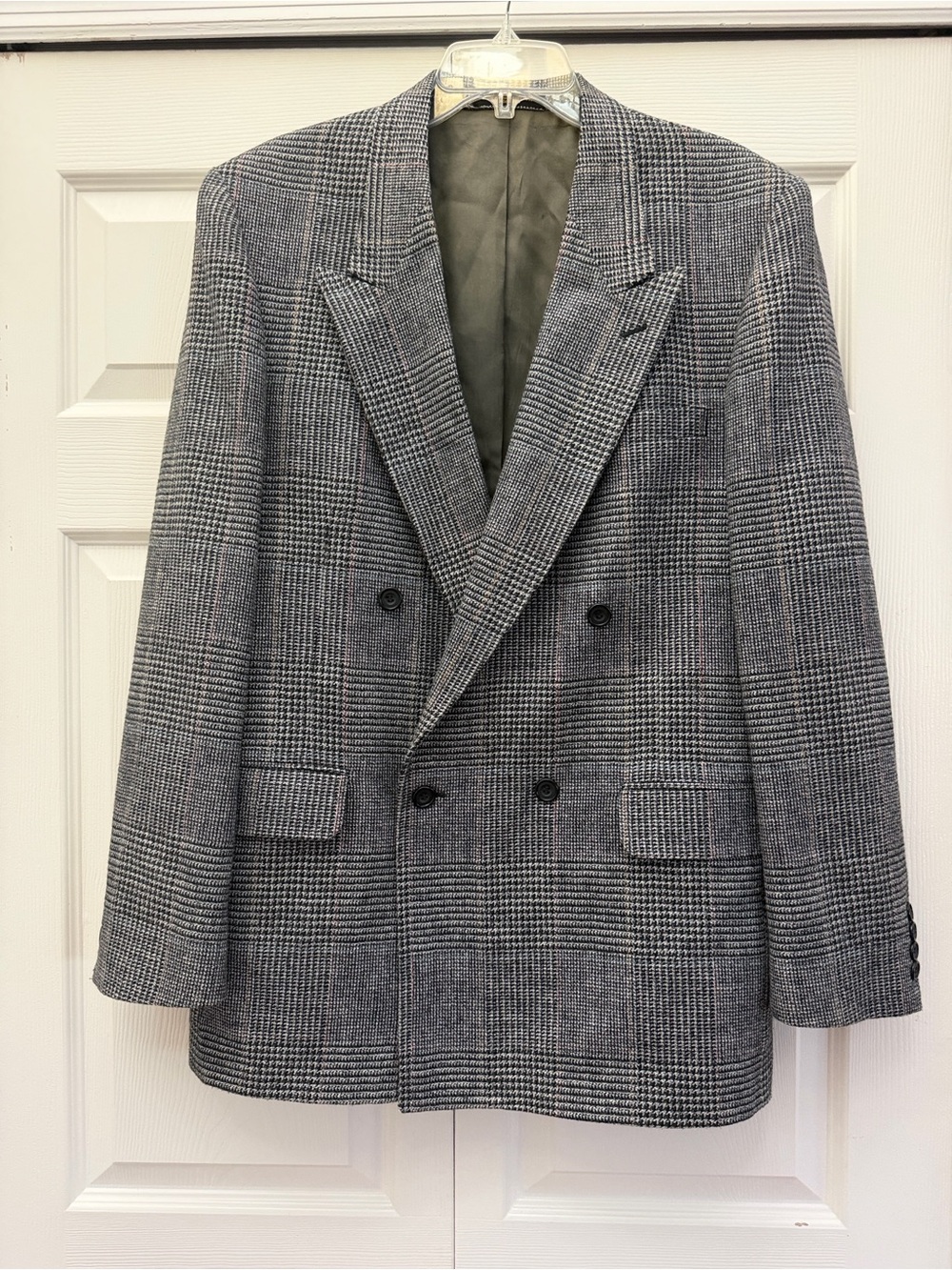 Evan Picone Gray Glen Plaid Double-Breasted Sport Coat